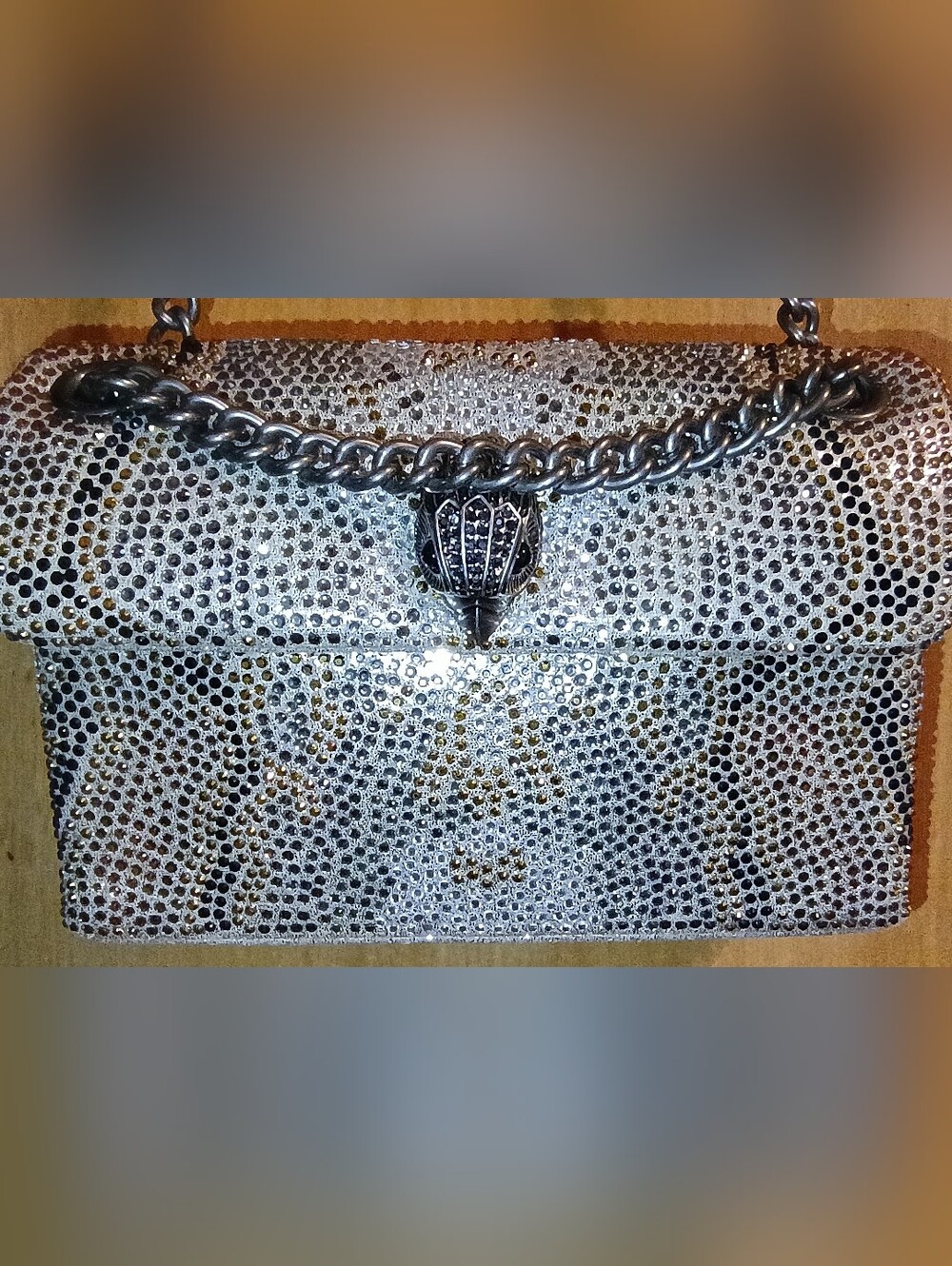 Kurt Geiger Crystal Fabric Mini Kensington Crossbody Bag Snake Pattern EUC